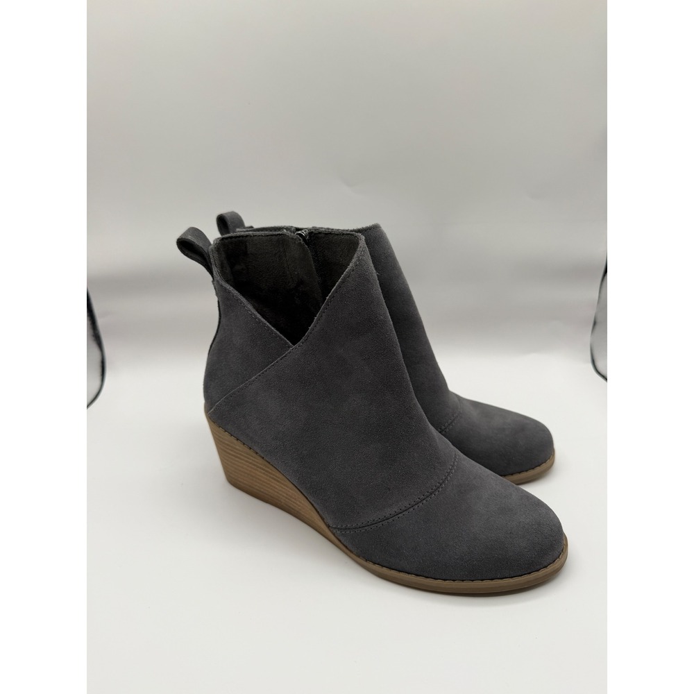 TOMS Sutton Wedge Booties Womens 7.5 Gray Suede Side Zip Ankle Boots